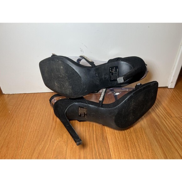 Bebe Shoes Womens Size 8 Black Calliope Rhinestone Strappy Heels FT21026-01 - Picture 6 of 10